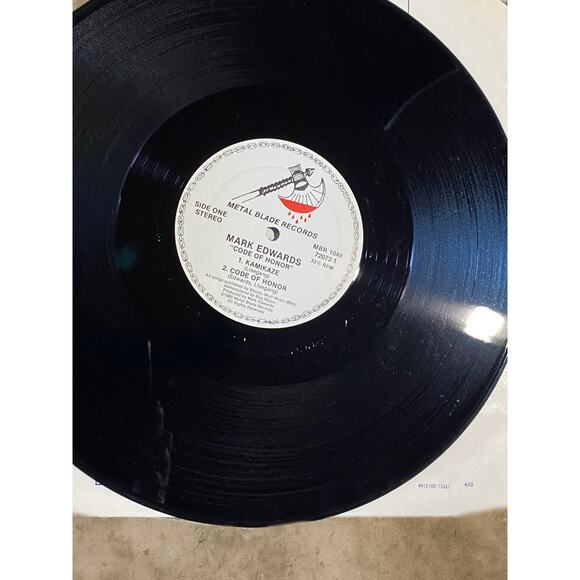 Mark Edwards – Code of Honor LP (1985 Metal Blade) Early US Press VG+ - Picture 3 of 10